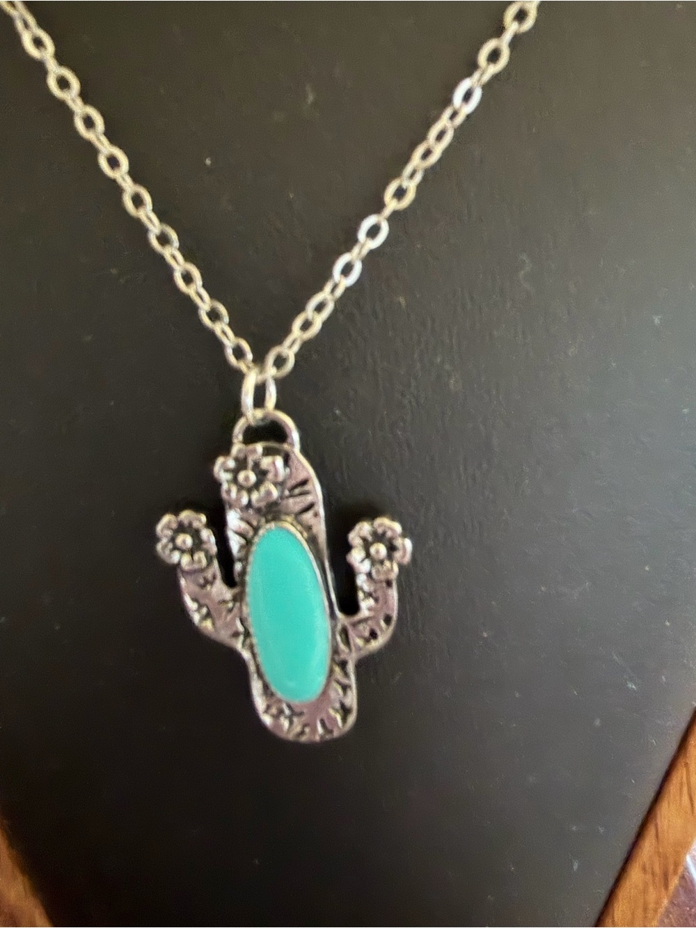 Turquoise Cactus Pendant Necklace - Silver Tone Women’s Jewelry